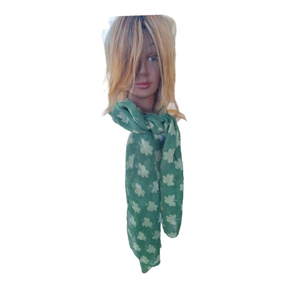 St Patricks Day Scarf 70" x 24" Shamrocks Green - Picture 1 of 5